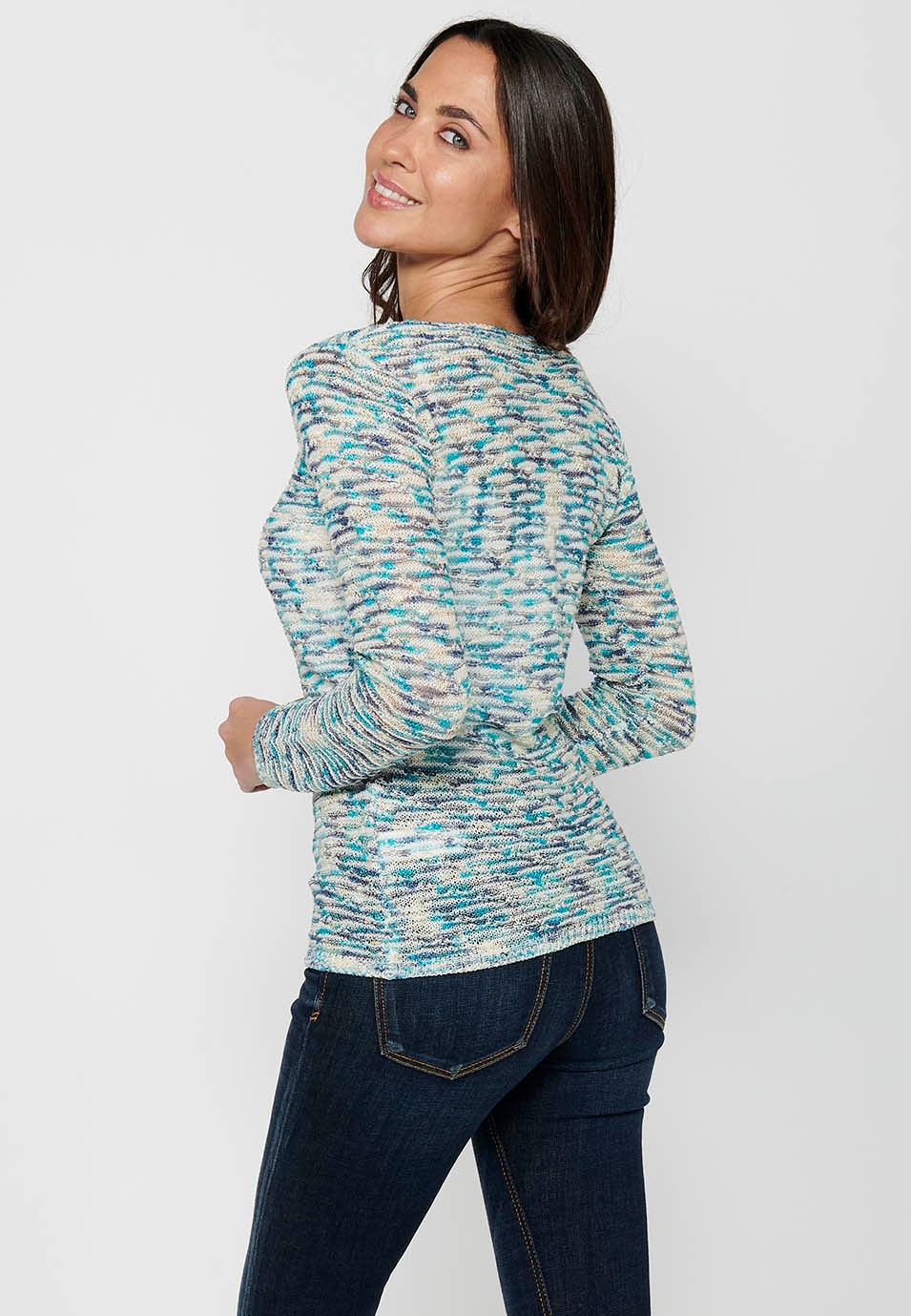 Jersey de manga larga con Cuello barca de Color Azul para Mujer 9