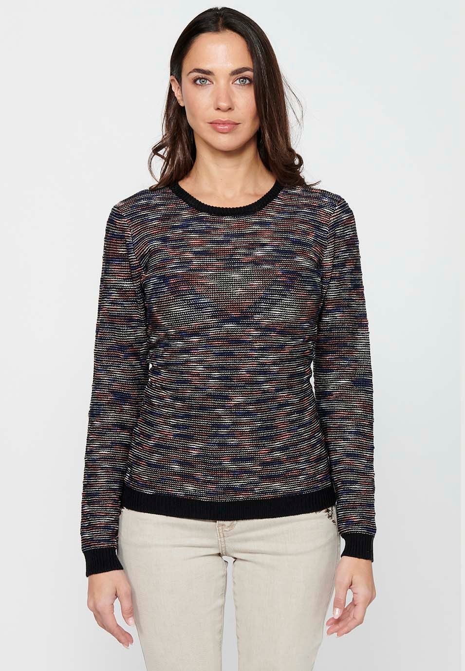 Long sleeve sweater with round neck. Multicolor Striped Tricot for Women 3