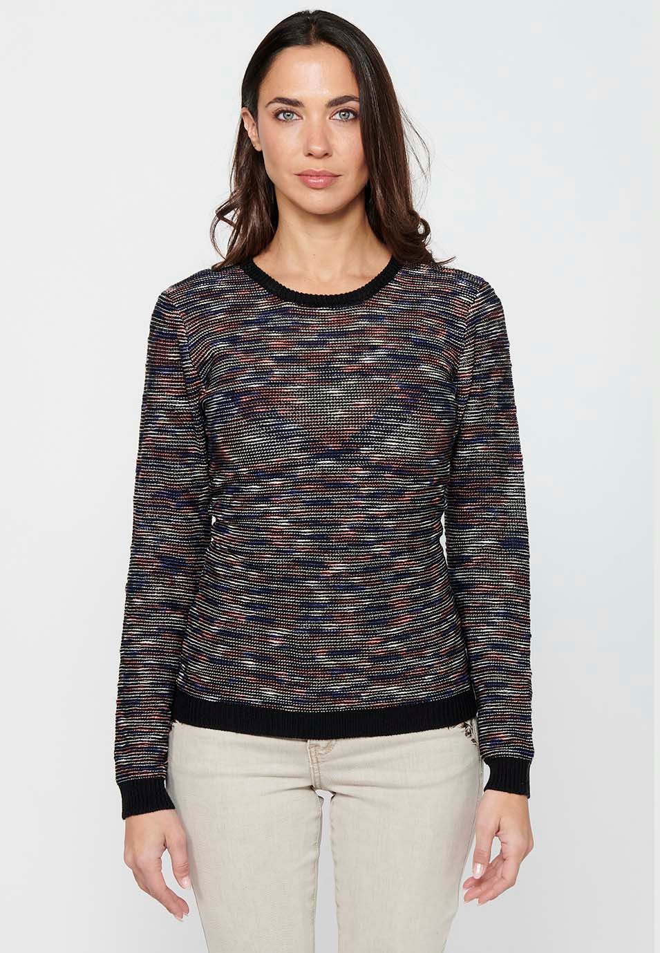 Pull à manches longues et col rond. Tricot rayé multicolore pour femme 3