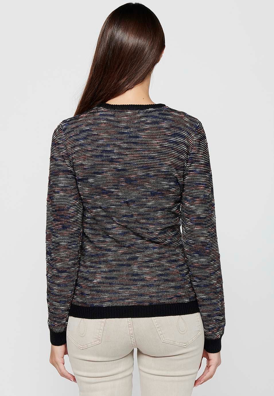 Pull à manches longues et col rond. Tricot rayé multicolore pour femme 5