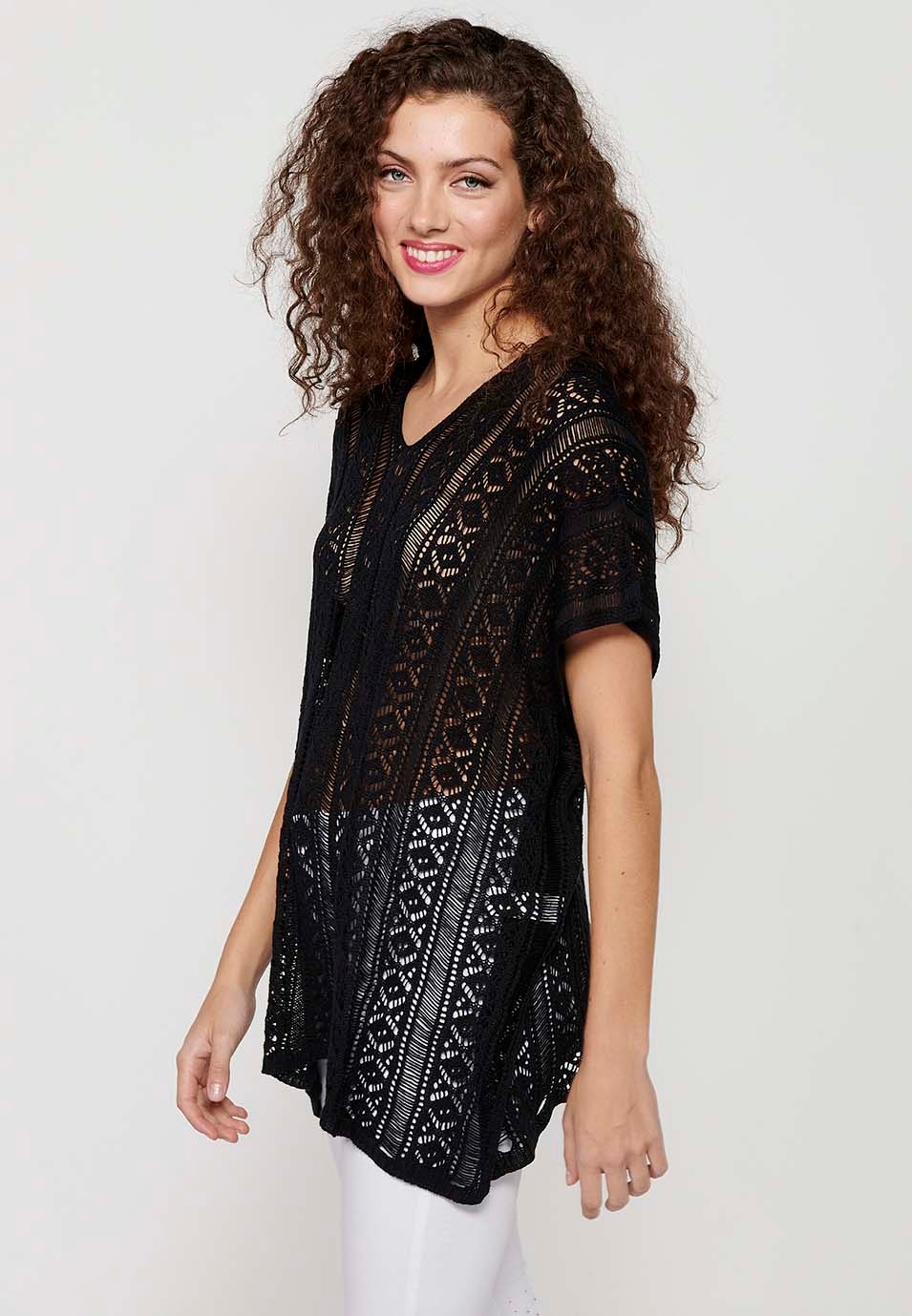 Jersey tricot holgado de punto de mangas anchas de Color Negro para Mujer 