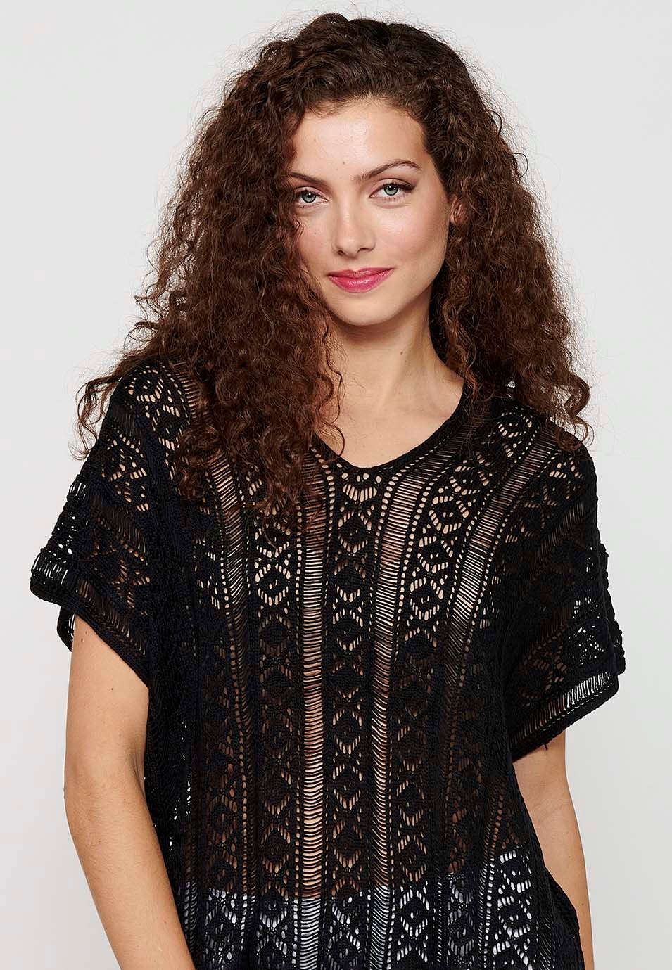 Jersey tricot holgado de punto de mangas anchas de Color Negro para Mujer 