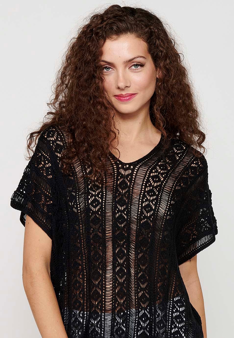 Pull en tricot ample noir à manches larges pour femmes