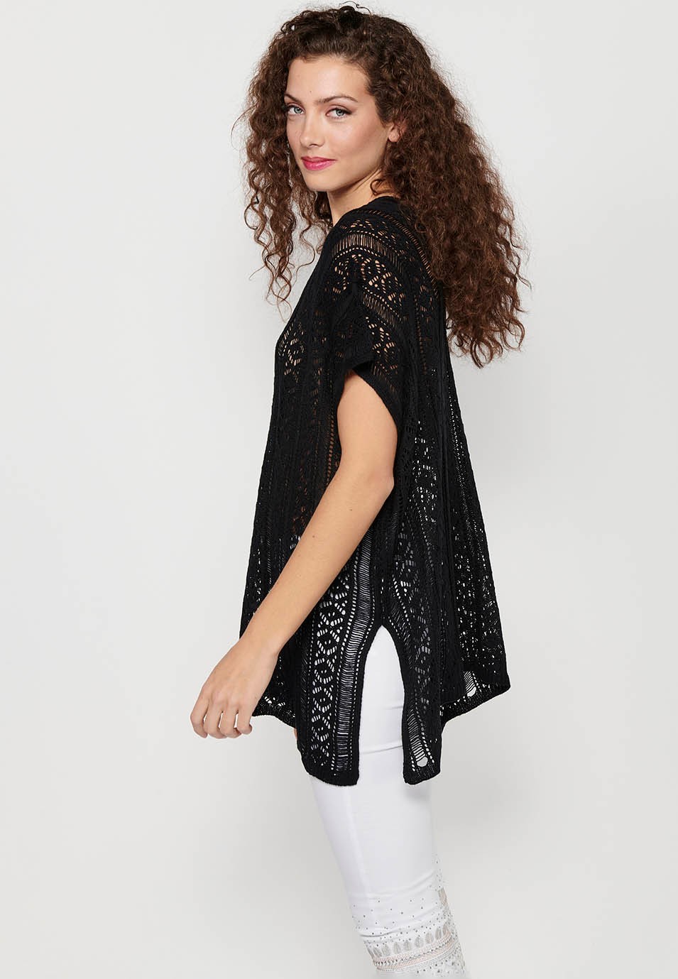 Women's Black Wide Sleeve Knitted Loose Tricot Sweater