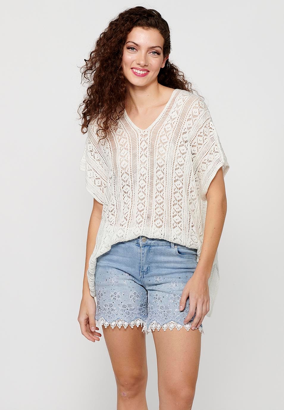 Pull ample en maille à manches larges écru pour Femme