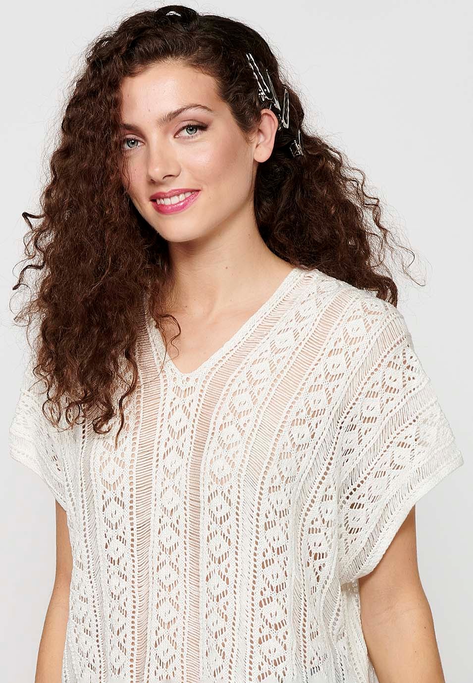 Pull ample en maille à manches larges écru pour Femme