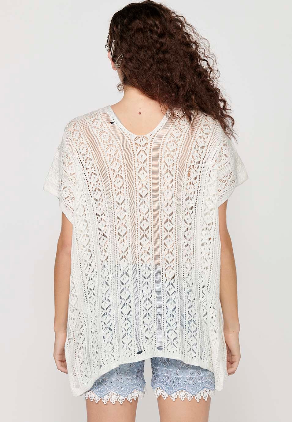 Jersey tricot holgado de punto de mangas anchas de Color Crudo para Mujer 