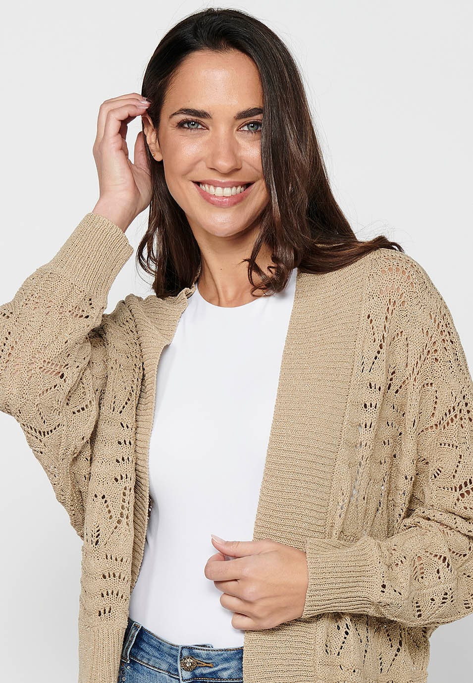 Women's Beige Loose Sleeve Knitted Jacket 7