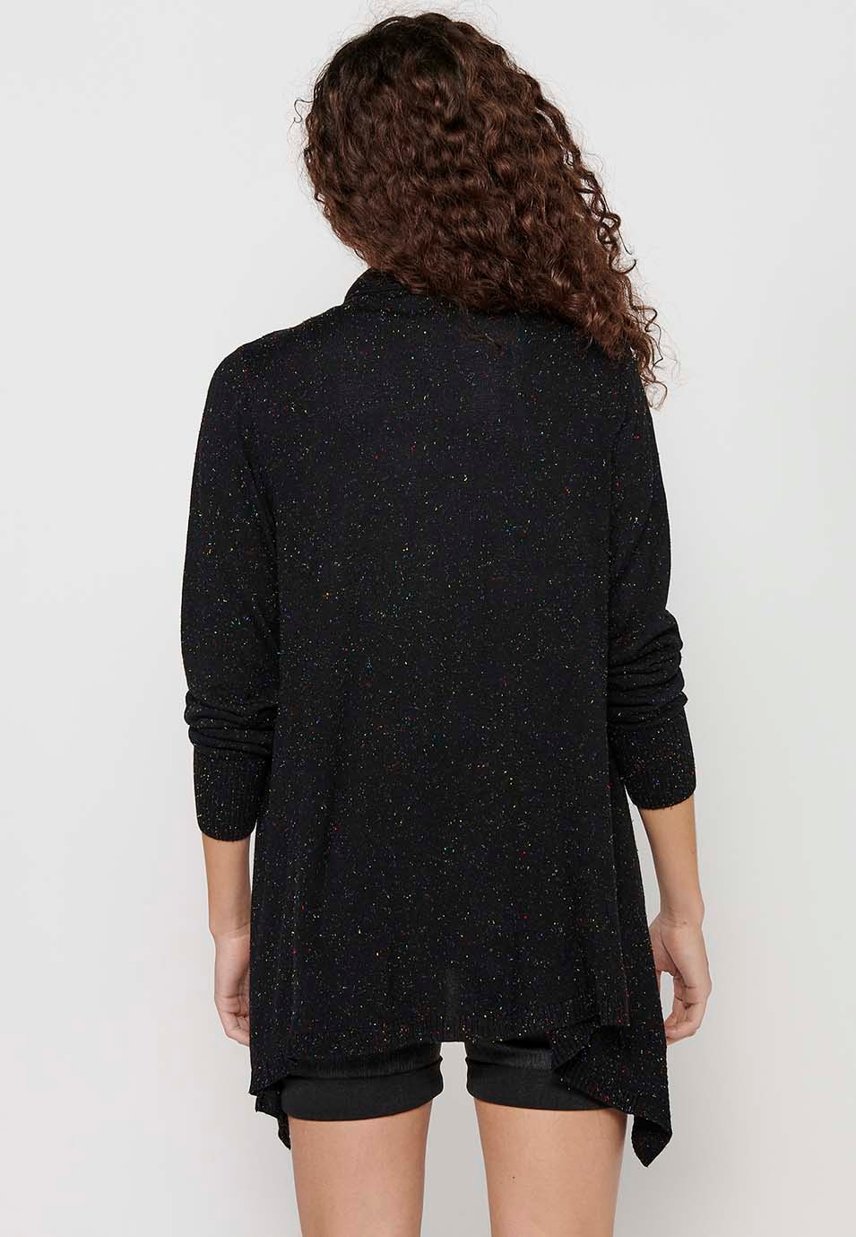 Jaqueta tricot de màniga llarga amb Acabat asimètric. Tricot jaspiat de Color Negre per a Dona 8