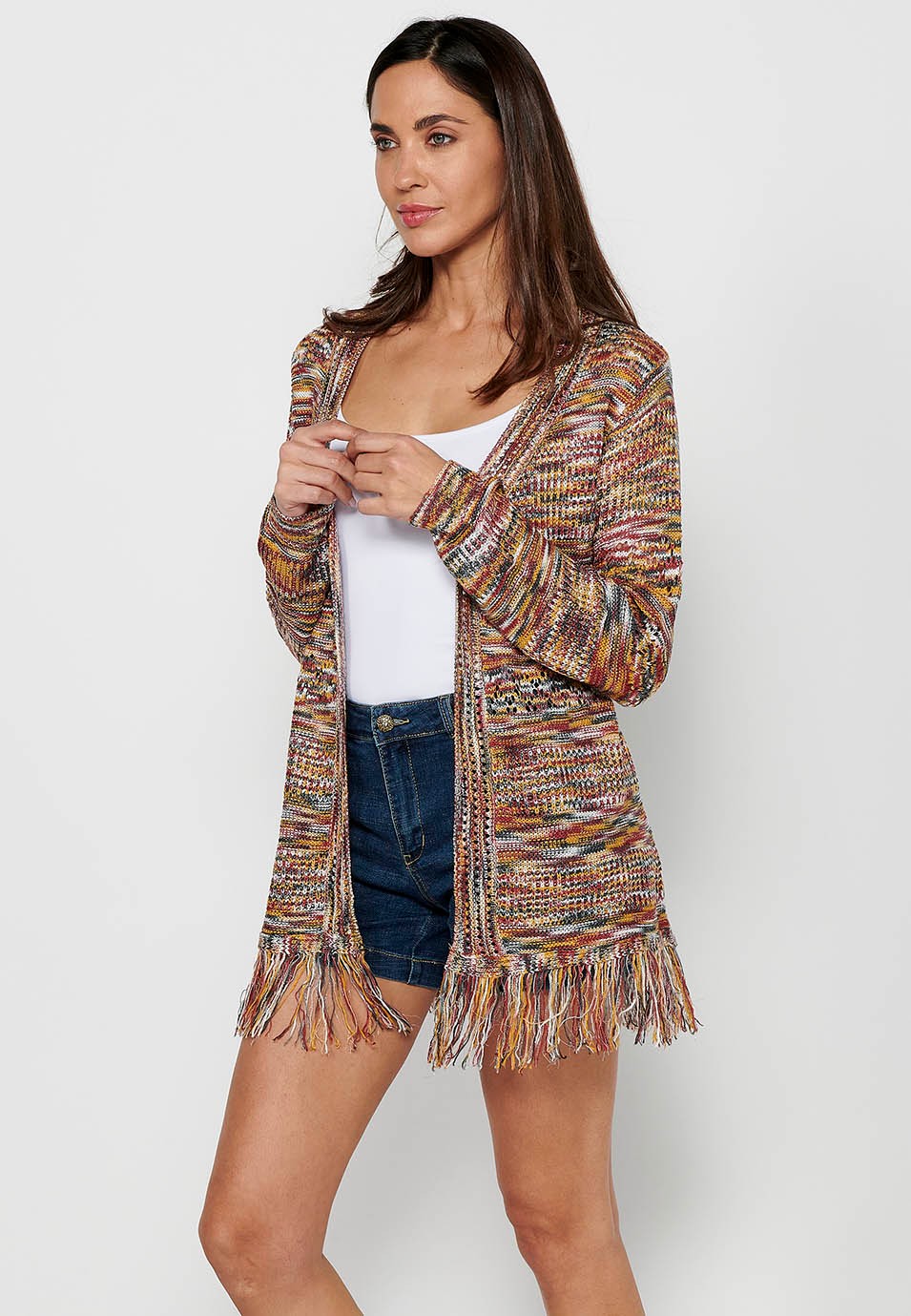 Veste tricotée à manches longues. Tricot marbré multicolore pour femme 2