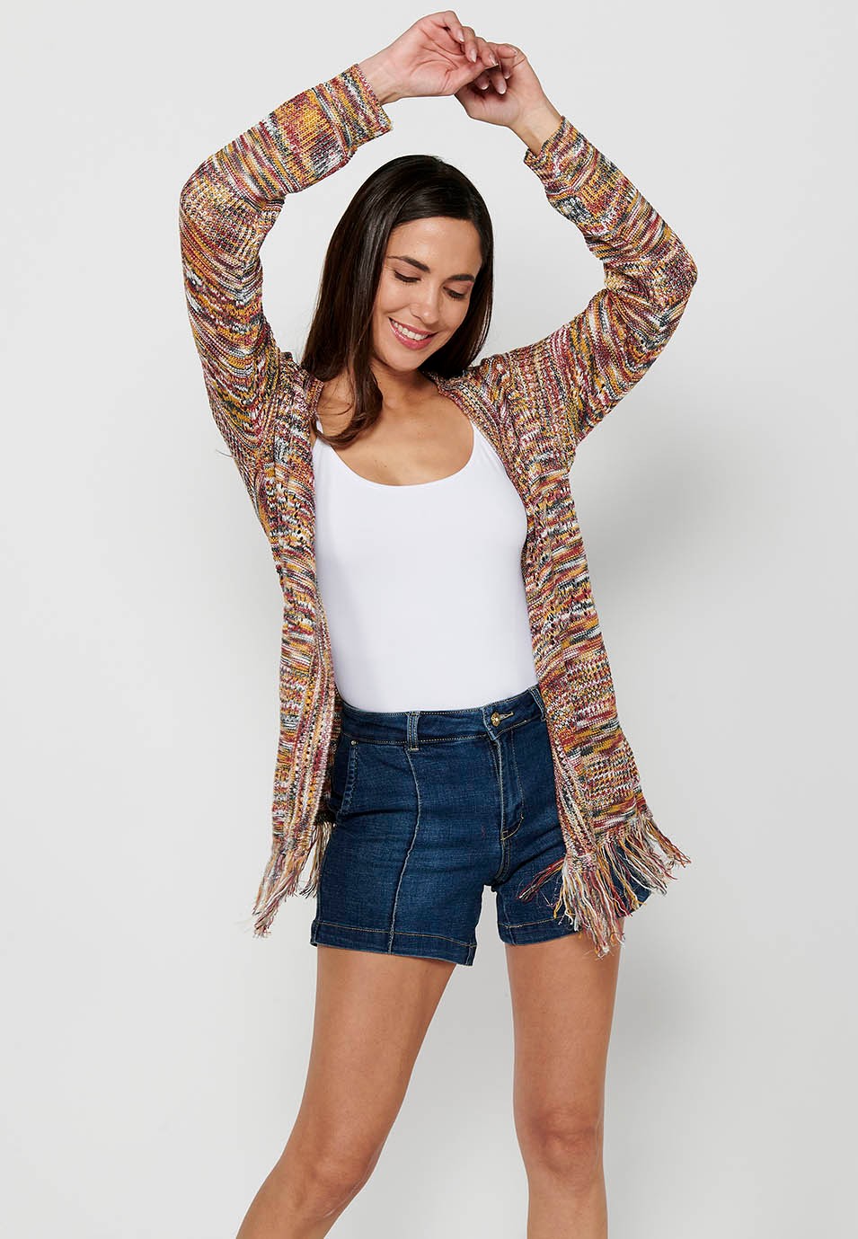 Long sleeve knitted jacket. Multicolor Marbled Tricot for Women 3