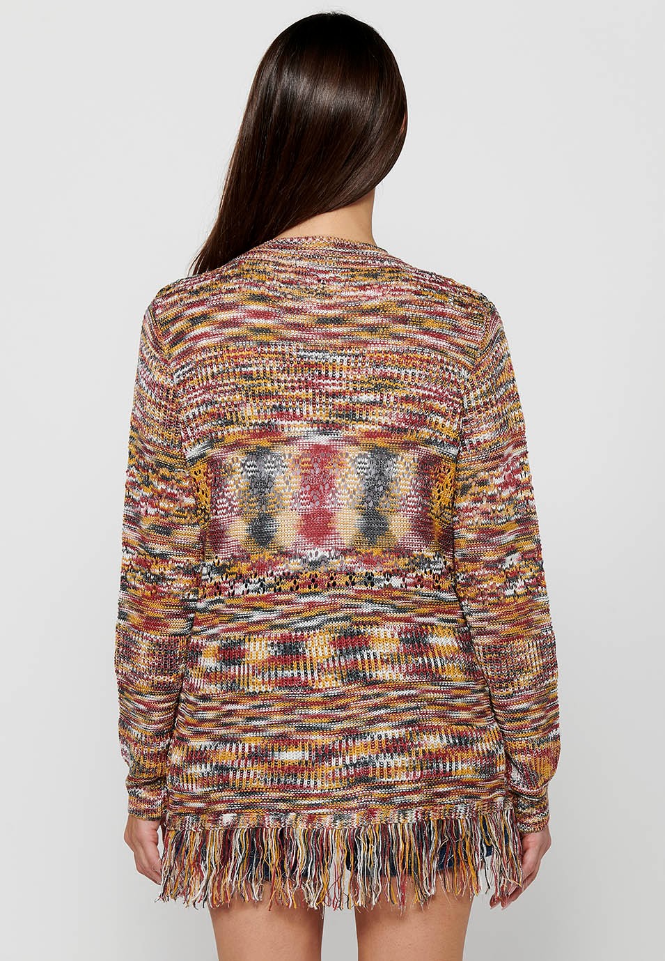 Long sleeve knitted jacket. Multicolor Marbled Tricot for Women 9