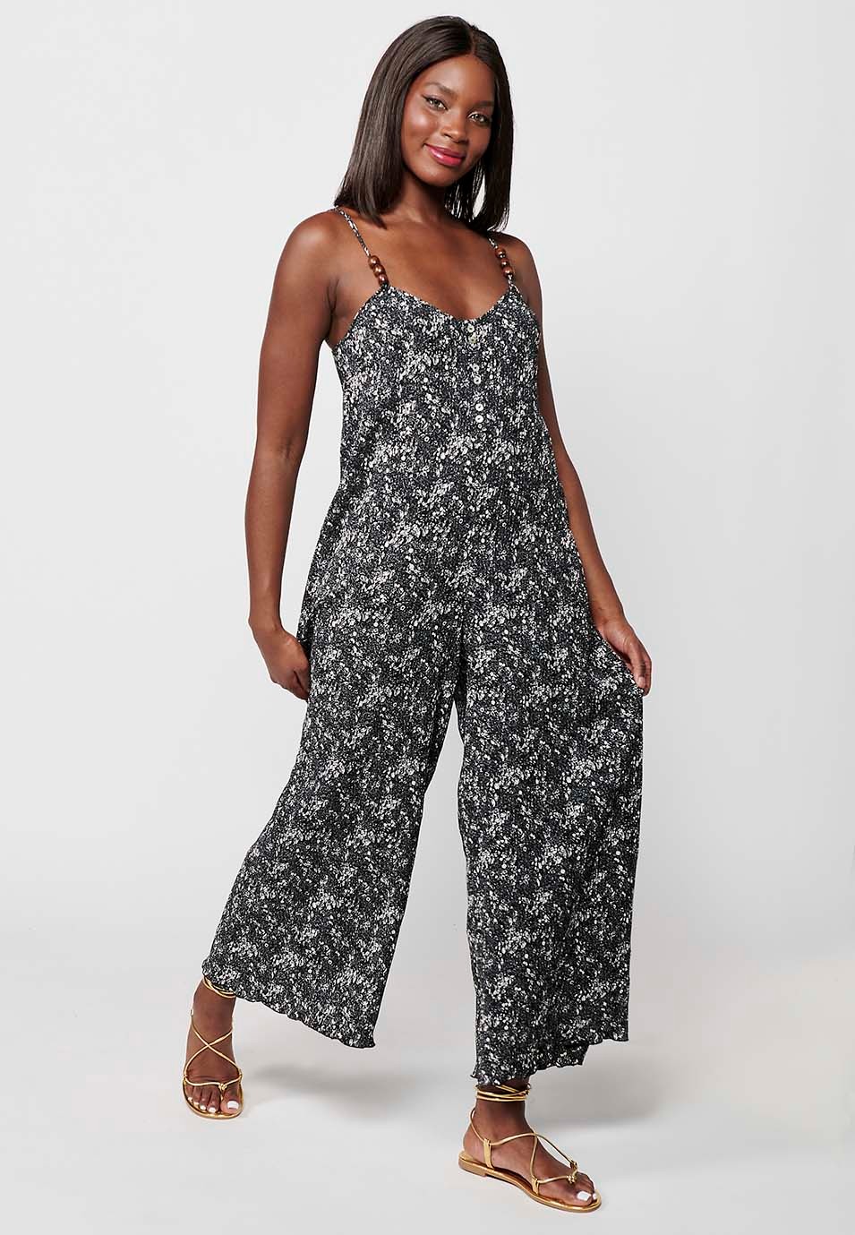 Jumpsuit holgado con estampado floral en color negro para mujer