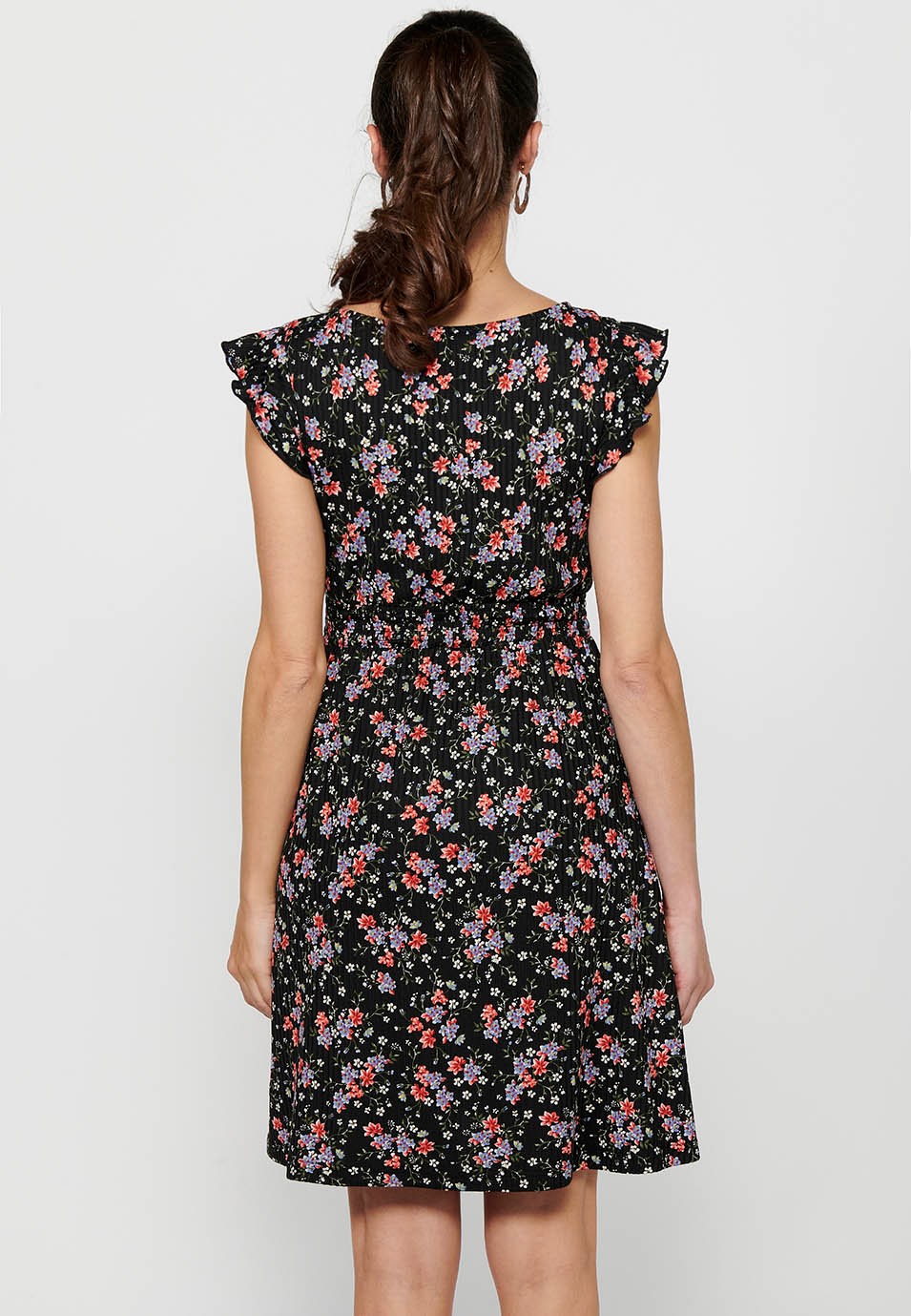 Vestido de manga corta con Escote pico cruzado y Estampado floral con Ajustado en cintura engomada de Color Multicolor para Mujer 8