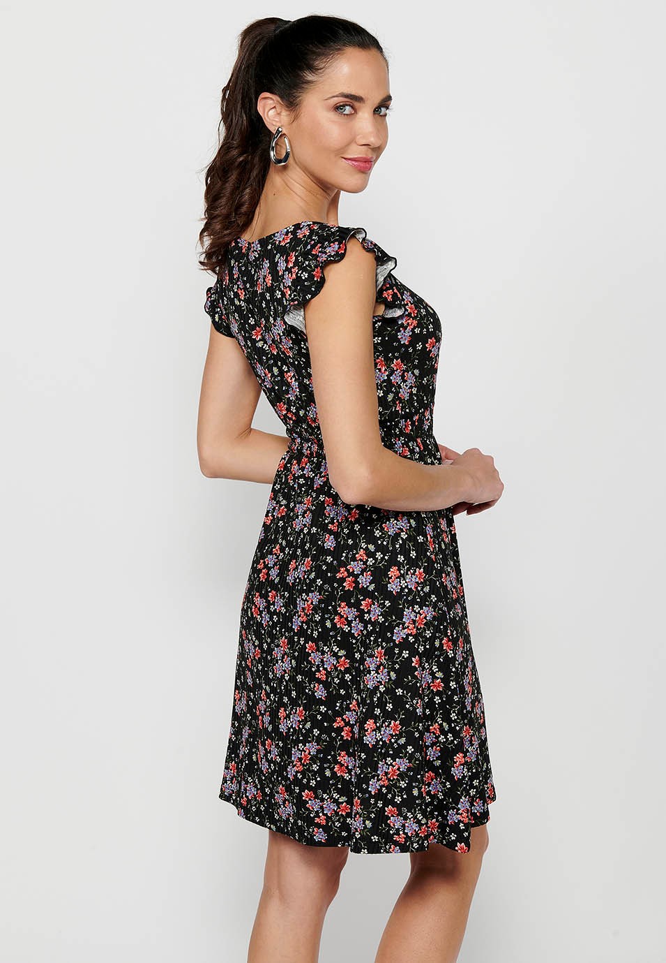 Vestido de manga corta con Escote pico cruzado y Estampado floral con Ajustado en cintura engomada de Color Multicolor para Mujer 9