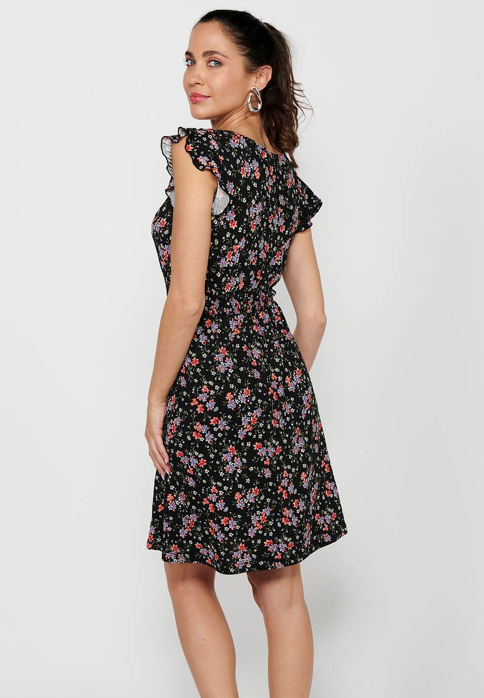 Vestido de manga corta con Escote pico cruzado y Estampado floral con Ajustado en cintura engomada de Color Multicolor para Mujer 7