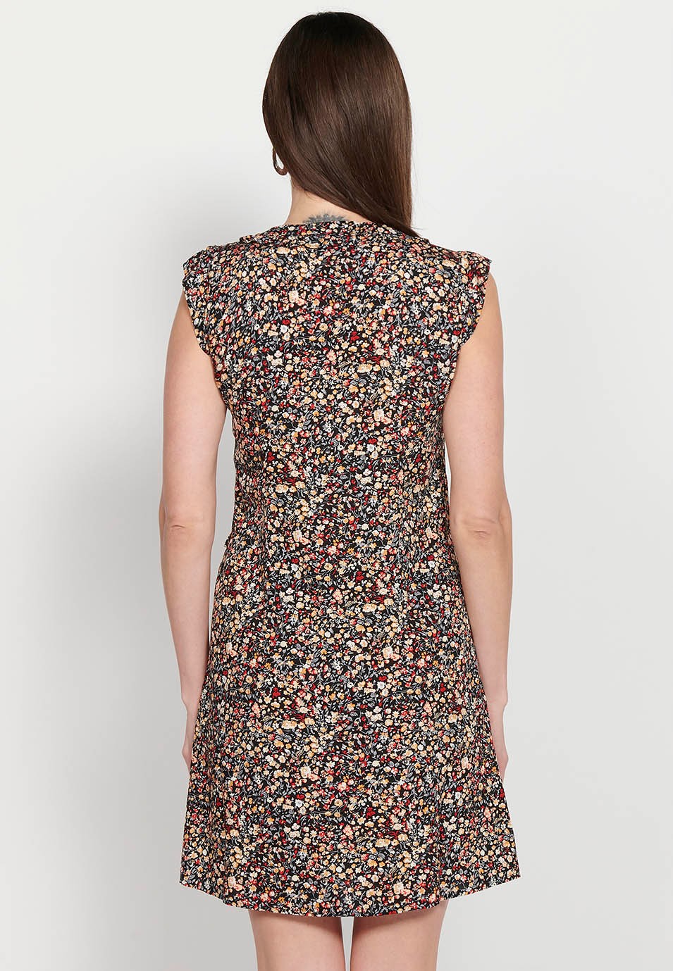 Vestido corto sin mangas de Detalle volante en los hombros con Escote pico y Estampado floral de Color Multicolor para Mujer 6