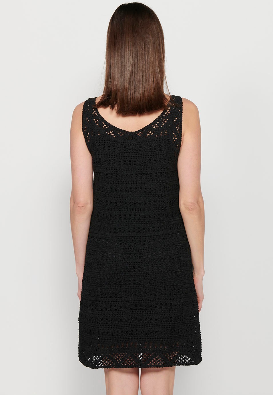 Vestido corto de tirantes con Tela tricot con forro de Color Negro para Mujer 4
