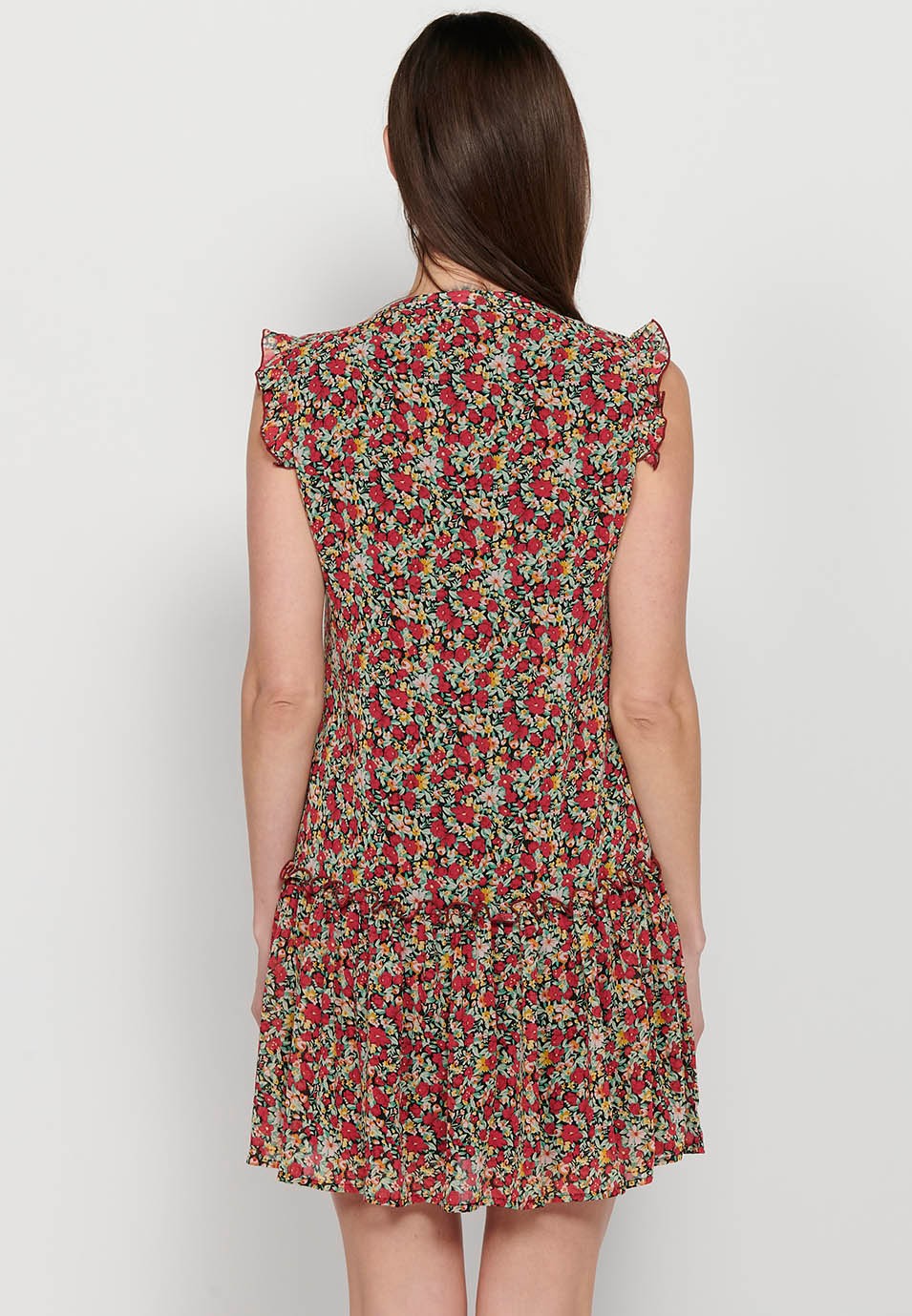 Vestido corto camisero con Corte en cadera y acabado en volante con Cierre delantero con botones y Estampado floral de Color Multicolor para Mujer 3