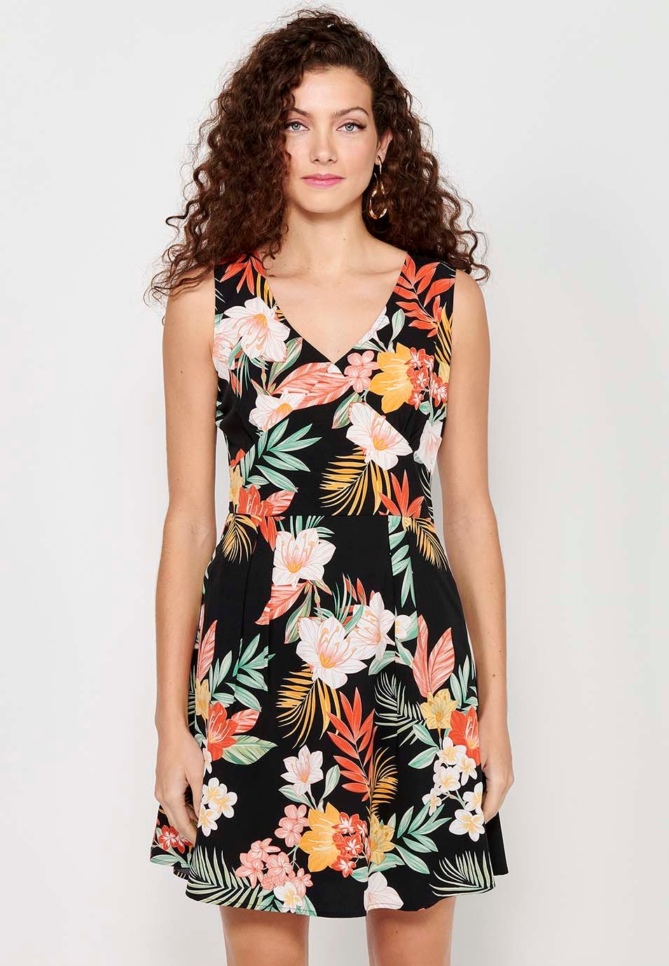 Sleeveless Cotton Dress with V-Neck and Multicolor Floral Print for Women 3