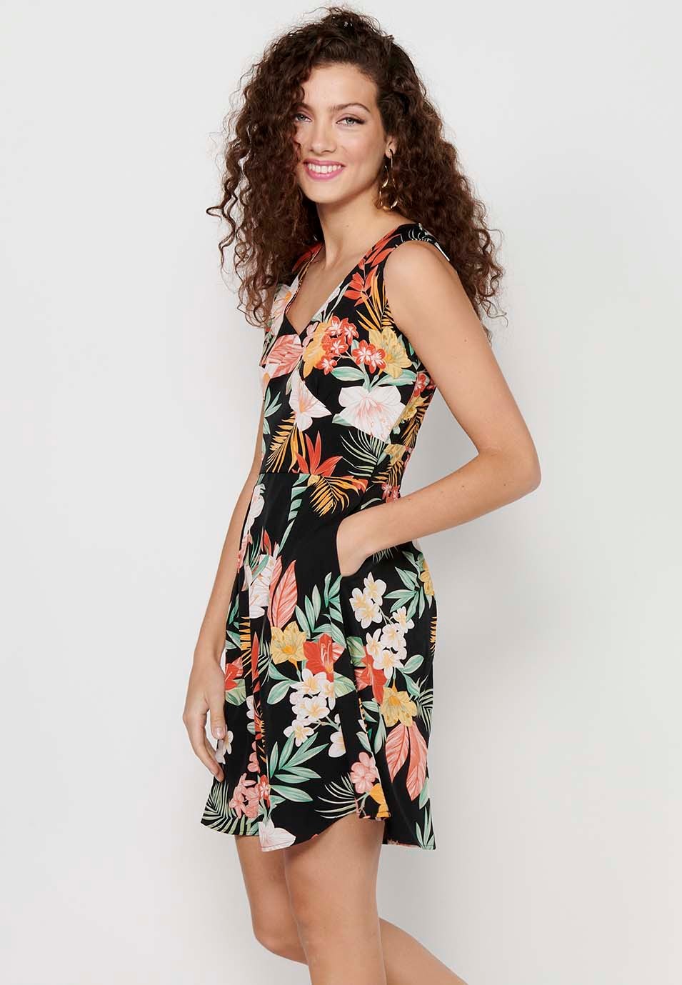 Vestido de Algodón sin mangas con Escote de pico y Estampado floral de Color Multicolor para Mujer 2