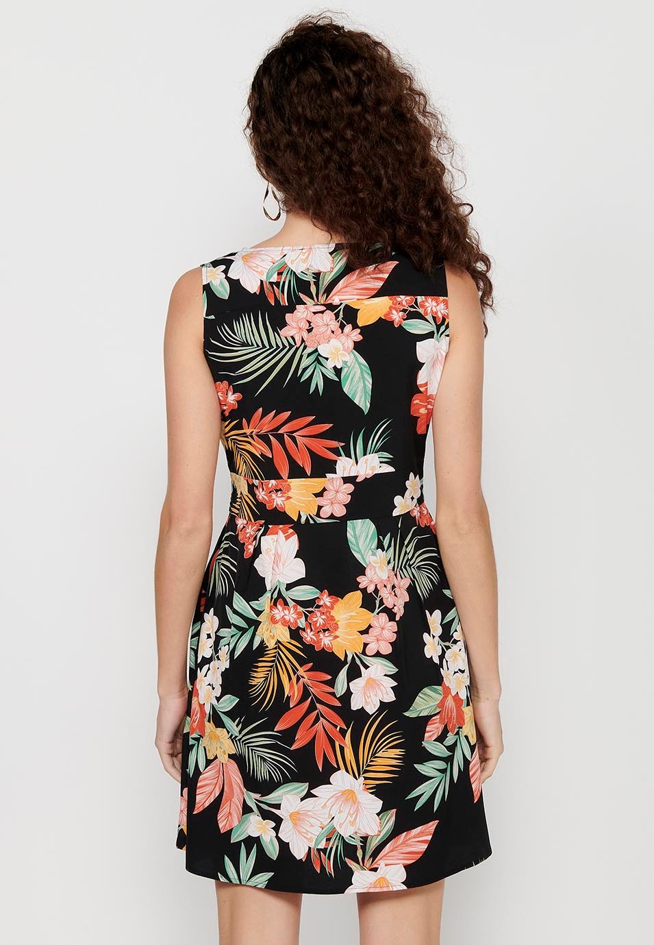 Vestido de Algodón sin mangas con Escote de pico y Estampado floral de Color Multicolor para Mujer 6