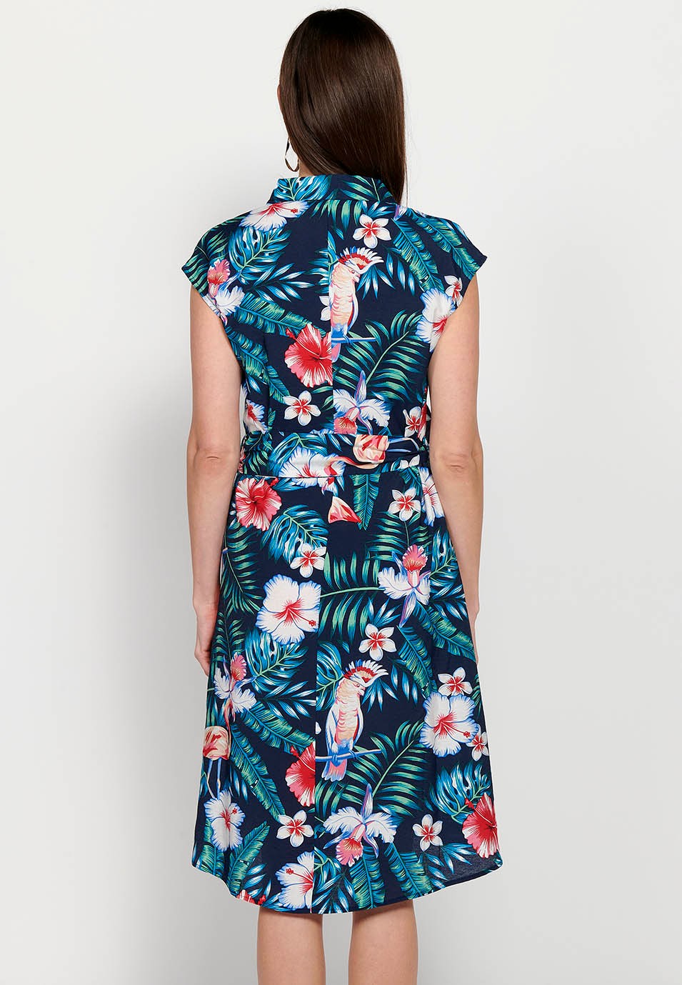 Robe chemise mi-longue à imprimé Floral multicolore pour femmes, manches courtes, fermeture boutonnée sur le devant 6