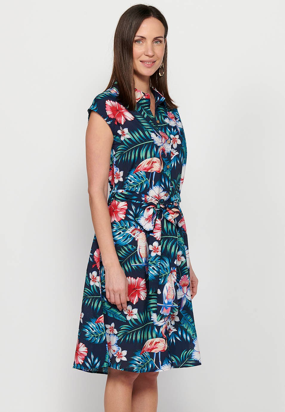 Robe chemise mi-longue à imprimé Floral multicolore pour femmes, manches courtes, fermeture boutonnée sur le devant 5