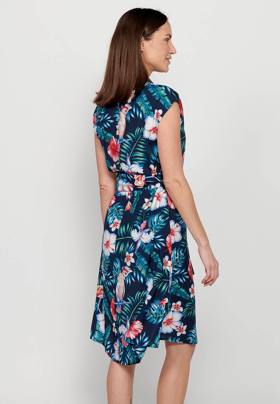 Robe chemise mi-longue à imprimé Floral multicolore pour femmes, manches courtes, fermeture boutonnée sur le devant 1