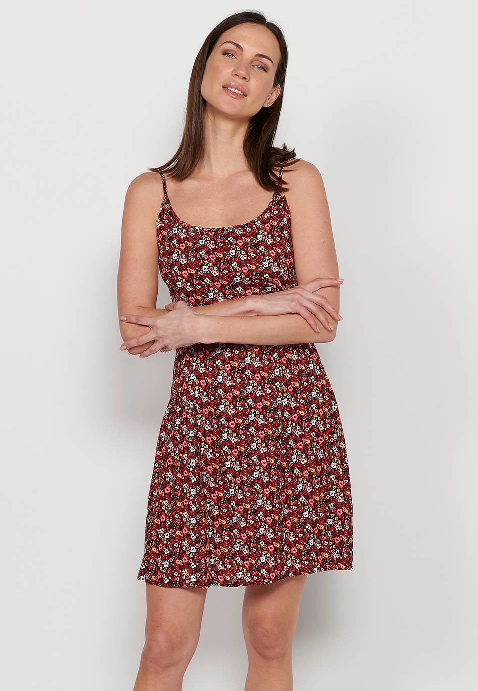 Women's Multicolor Floral Print Waist Slim Fit Adjustable Straps Short Dress 1