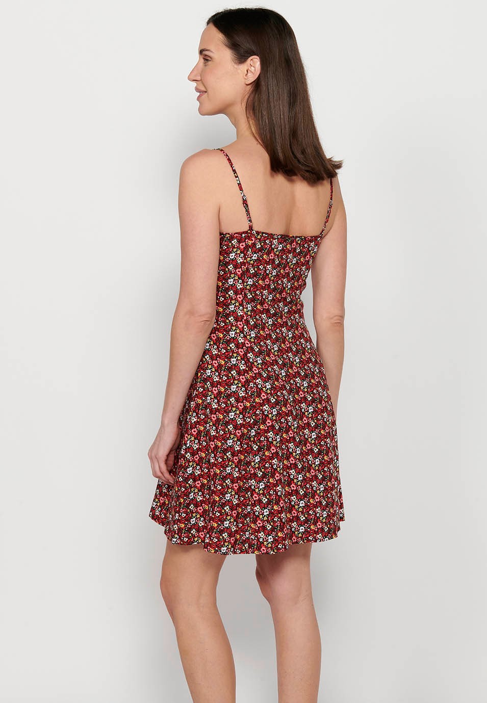 Women's Multicolor Floral Print Waist Slim Fit Adjustable Straps Short Dress 5