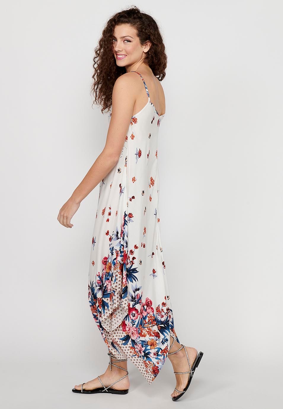 Robe à bretelles avec encolure en V et imprimé floral blanc pour femme 6