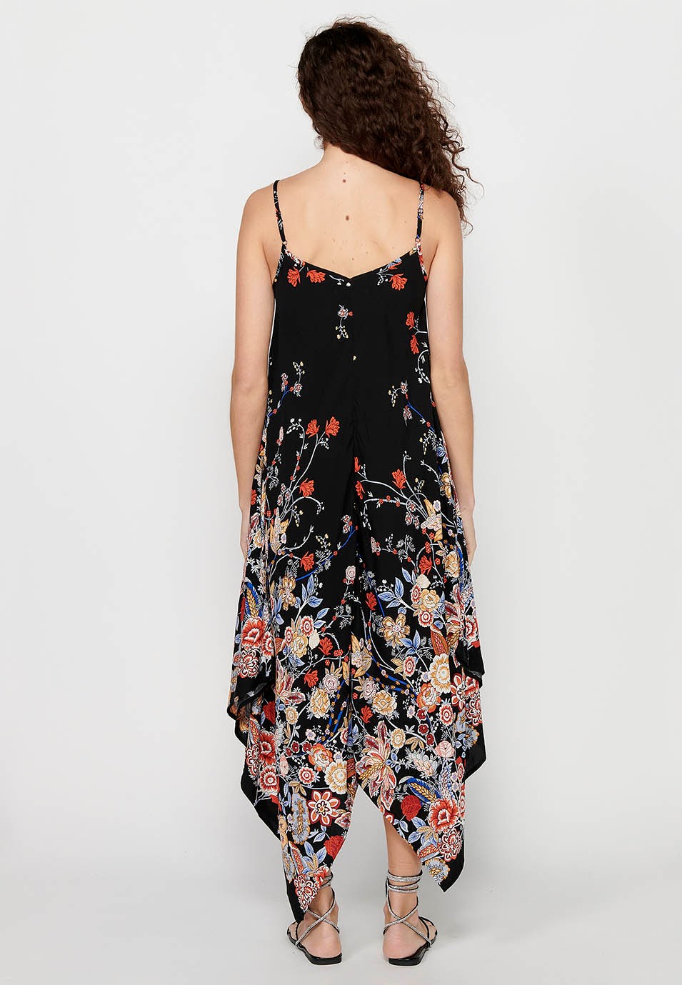 Strap Dress with V-neck and Black Floral Print for Women 7