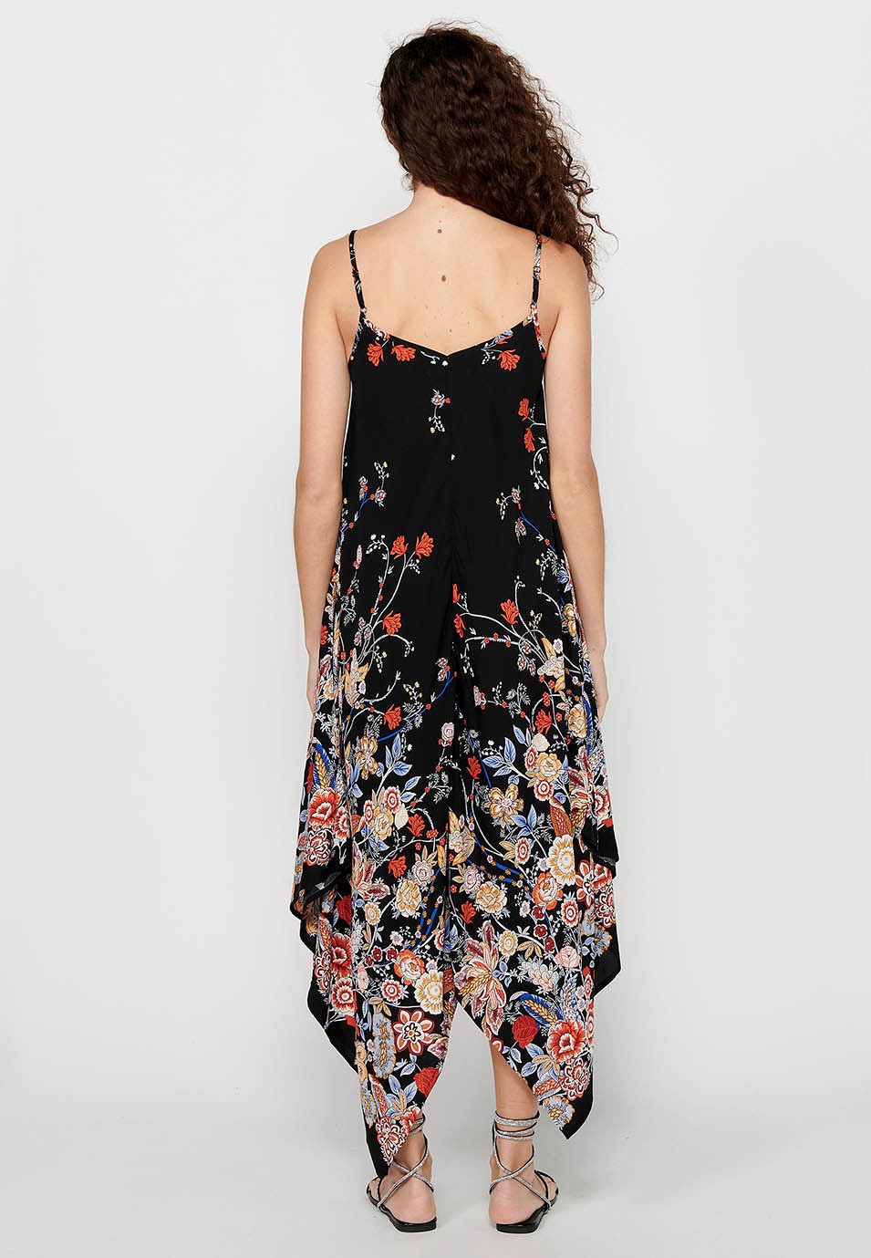 Robe à bretelles avec col en V et imprimé floral noir pour femme 7