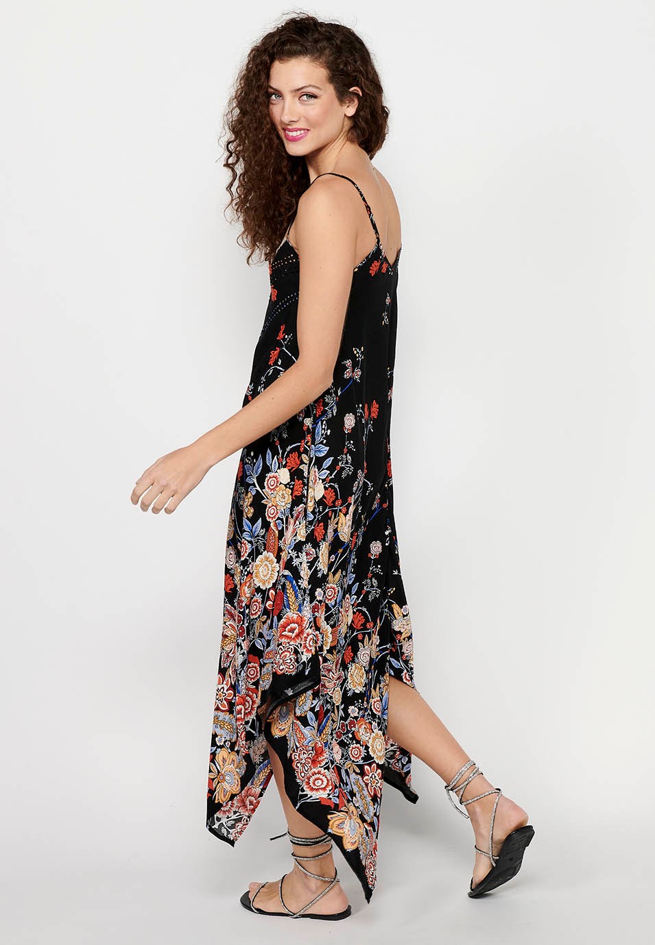 Robe à bretelles avec col en V et imprimé floral noir pour femme 8