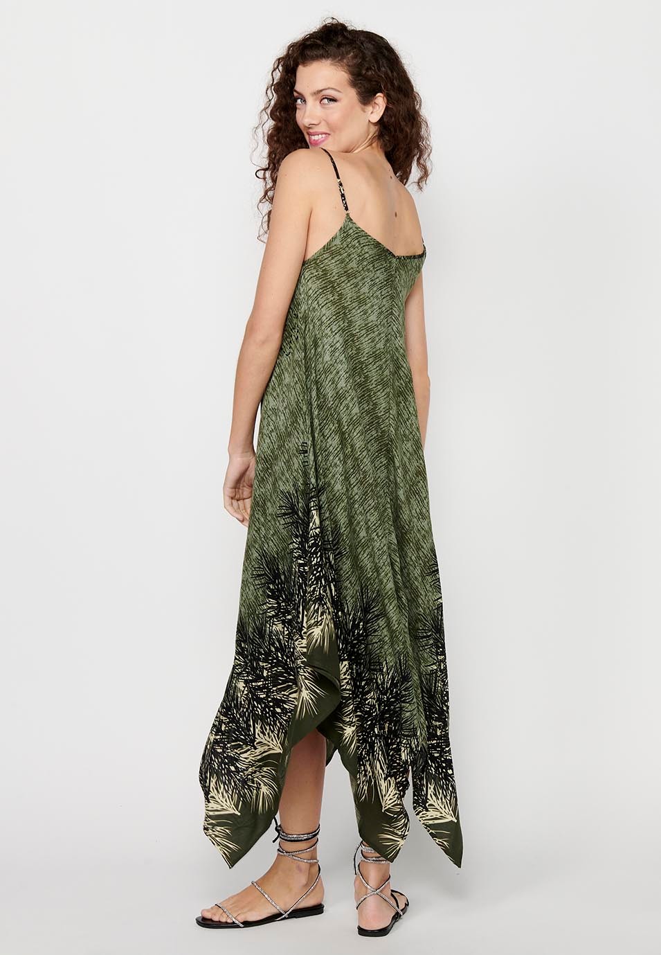 Khaki Floral Print V-Neck Strap Dress for Women 6