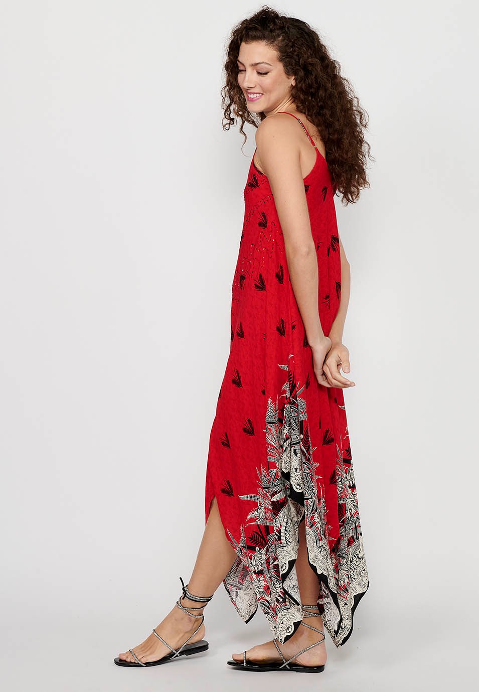 Vestido de tirantes con Acabado en picos y Estampado floral de Color Rojo para Mujer 5
