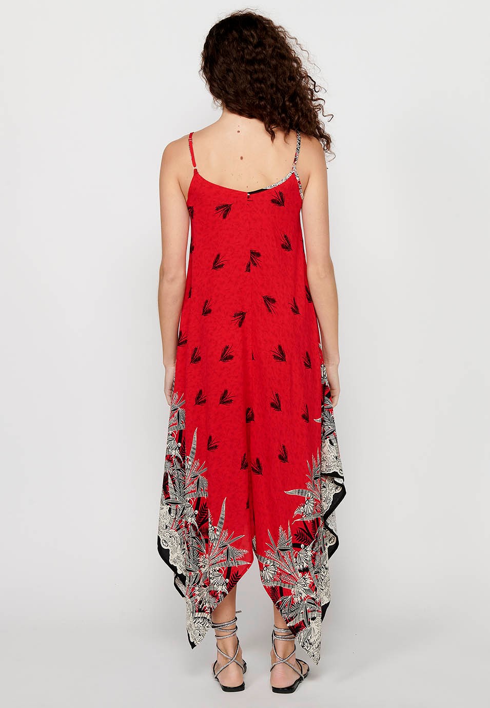 Vestido de tirantes con Acabado en picos y Estampado floral de Color Rojo para Mujer 4