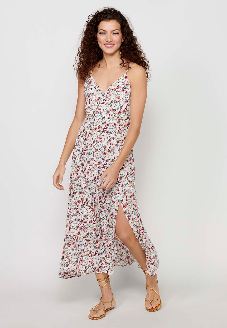 Vestido de tirantes ajustables con Abertura lateral y Cierre trasero con cremallera de Color Blanco para Mujer
