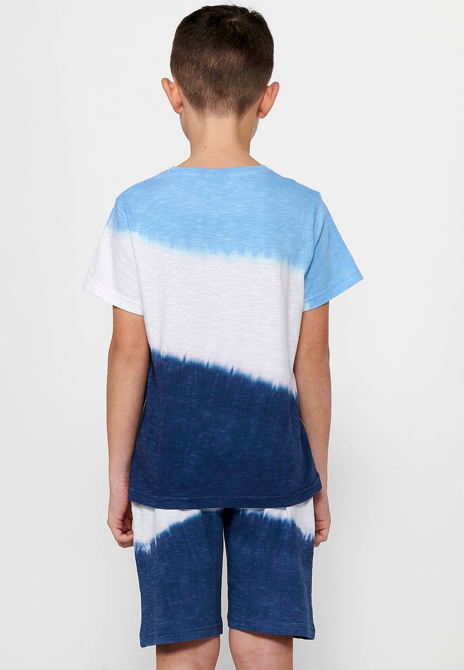 Short-sleeved Cotton Round Neck T-shirt with Blue Front Print for Boys 6