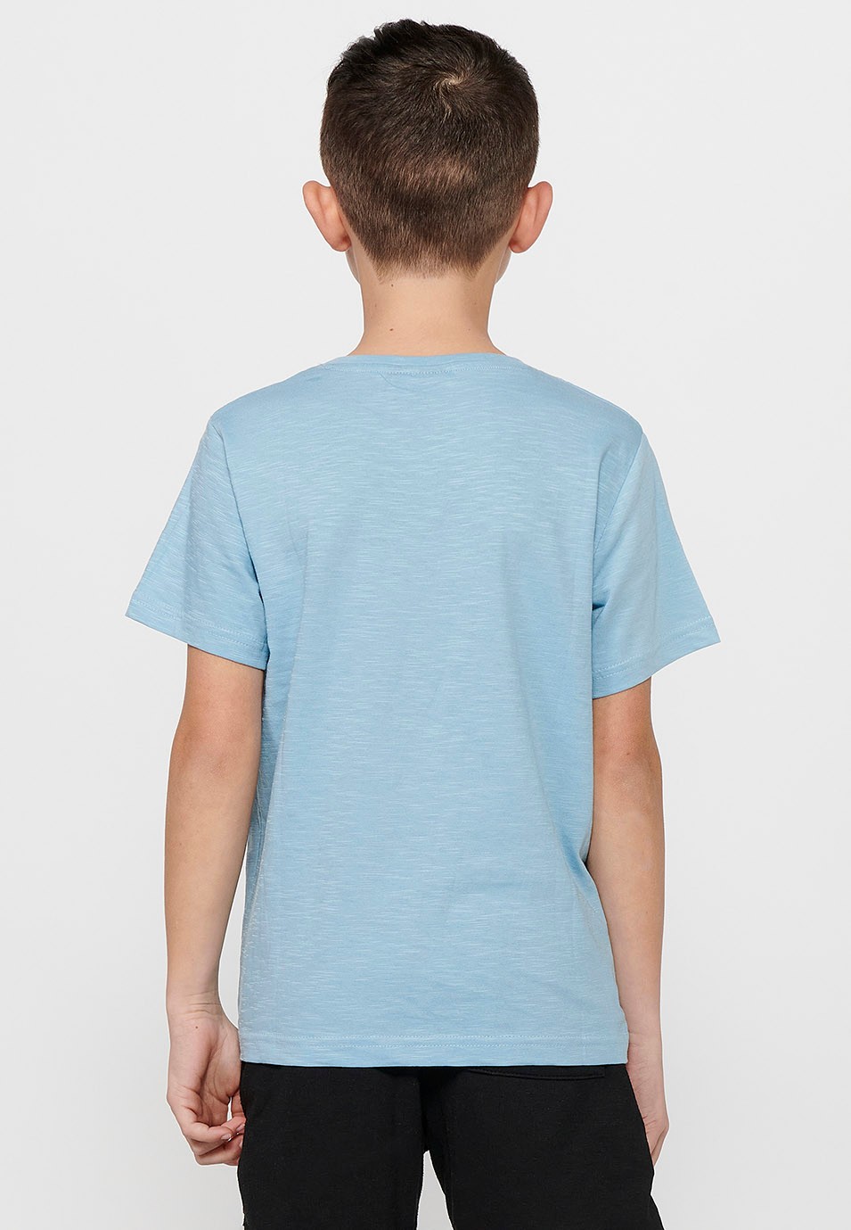 Short-sleeved cotton T-shirt with a round neckline. Front print Color Light blue for Boys 5