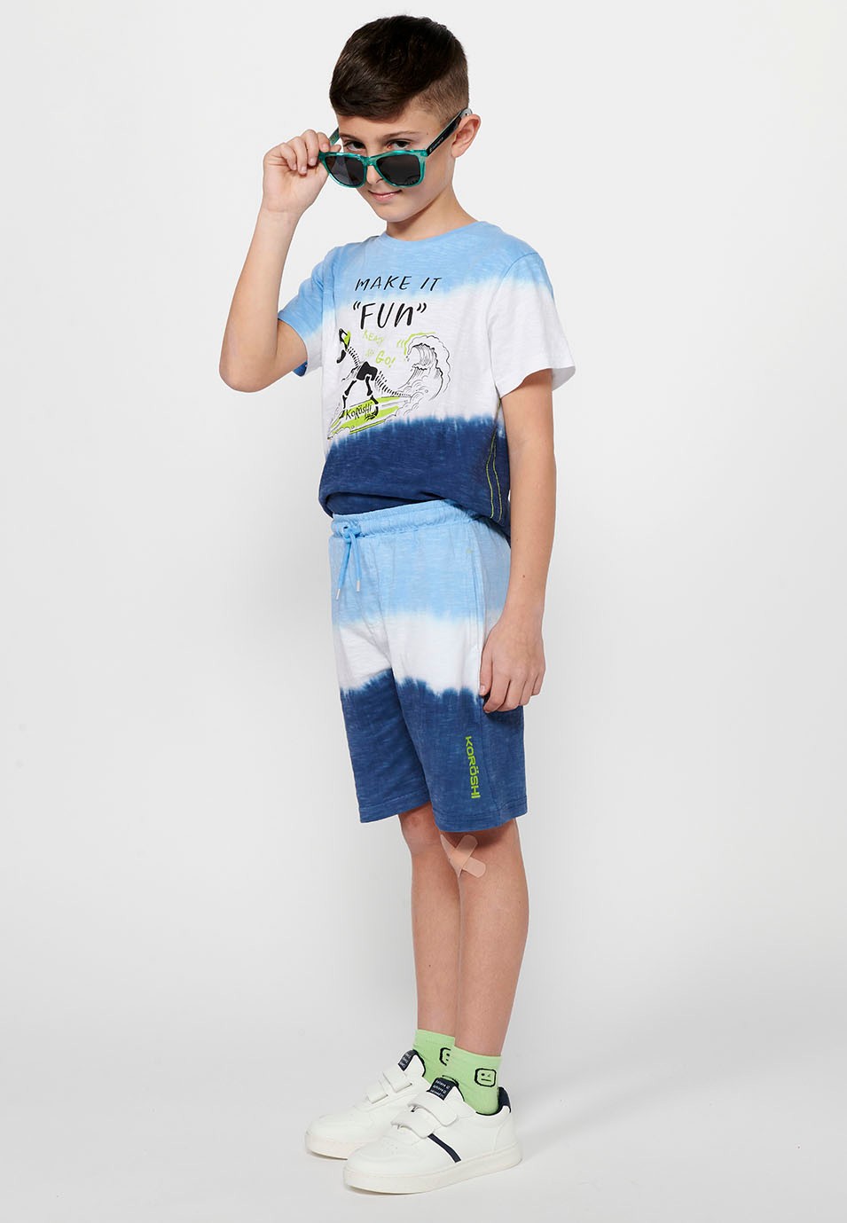 Short avec taille caoutchoutée réglable avec cordon de serrage et imprimé dégradé tricolore bleu pour garçon