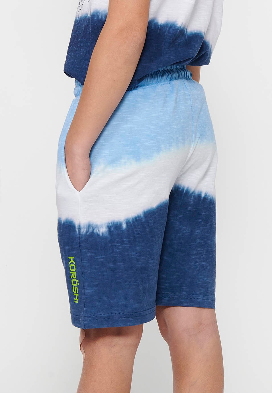 Short avec taille caoutchoutée réglable avec cordon de serrage et imprimé dégradé tricolore bleu pour garçon