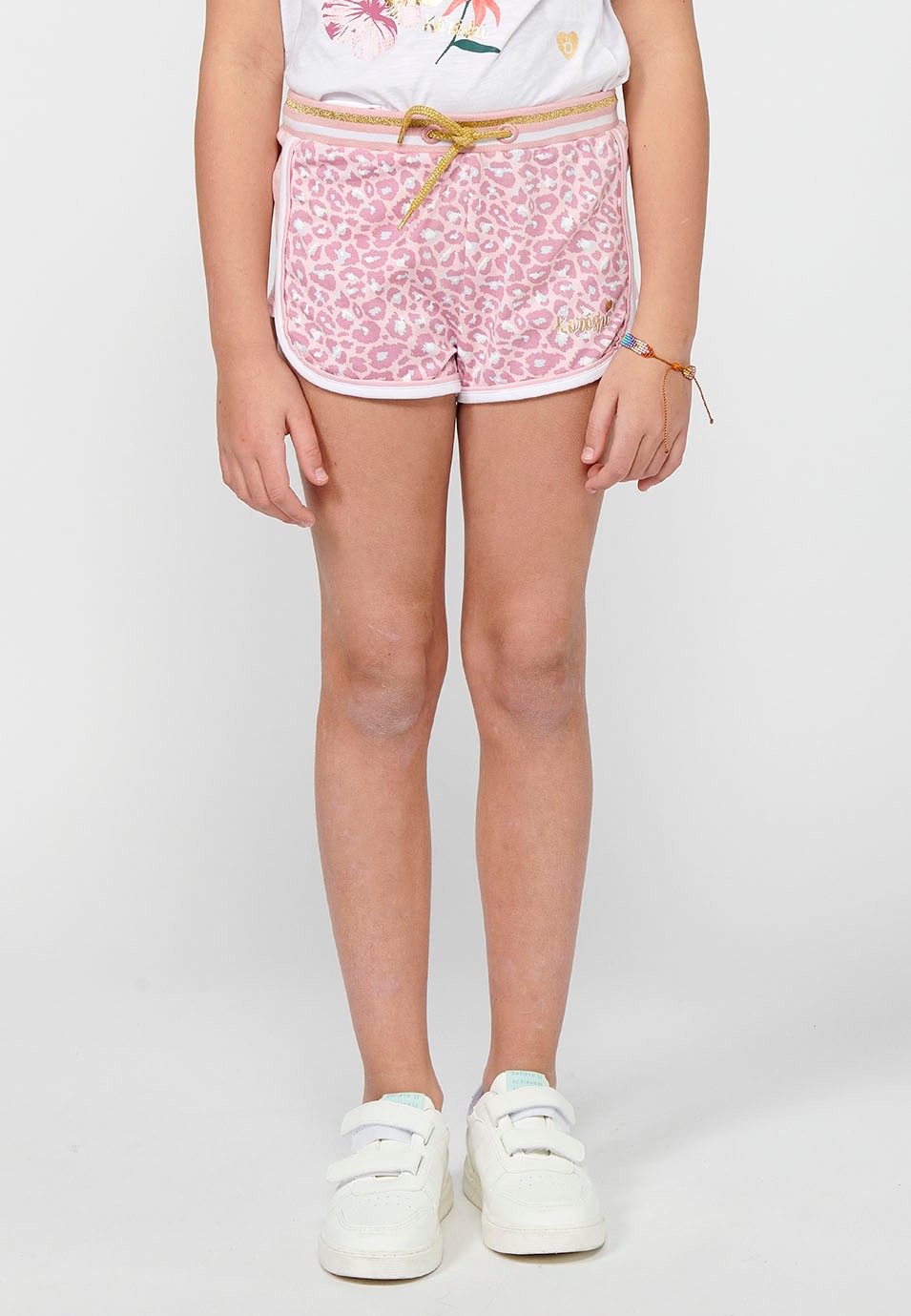 Pink Shorts with Animal Print and Elasticated Waistband and Drawstring for Girls