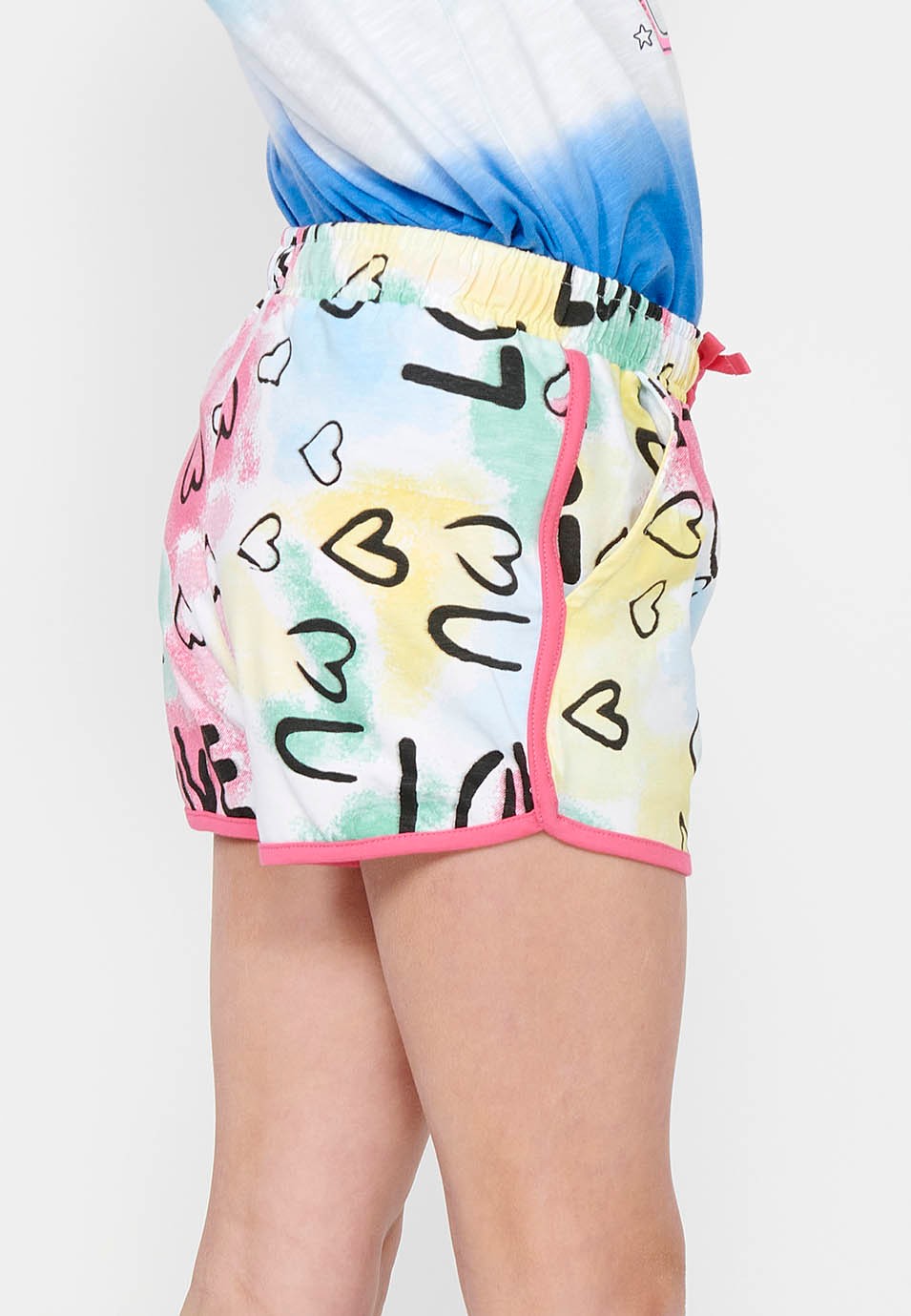 Short fille avec taille caoutchoutée réglable et cordon de serrage multicolore 3