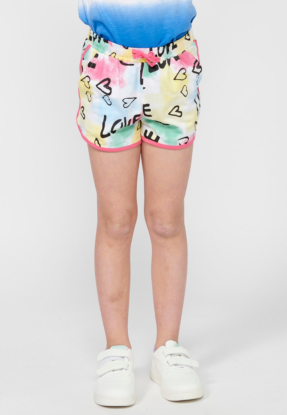 Short fille avec taille caoutchoutée réglable et cordon de serrage multicolore 2