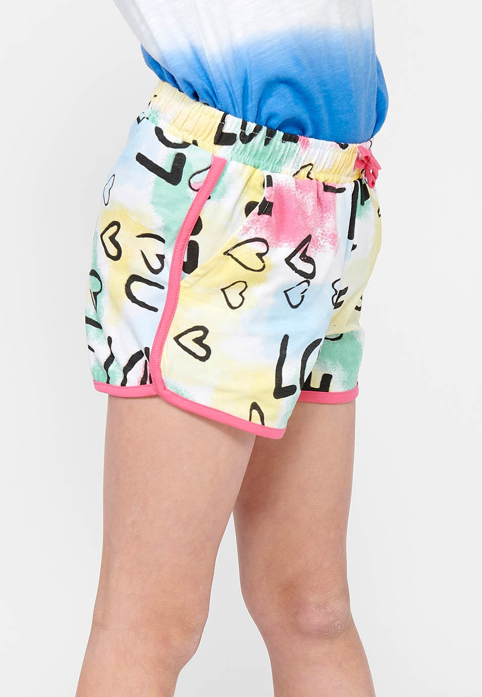 Short fille avec taille caoutchoutée réglable et cordon de serrage multicolore 6