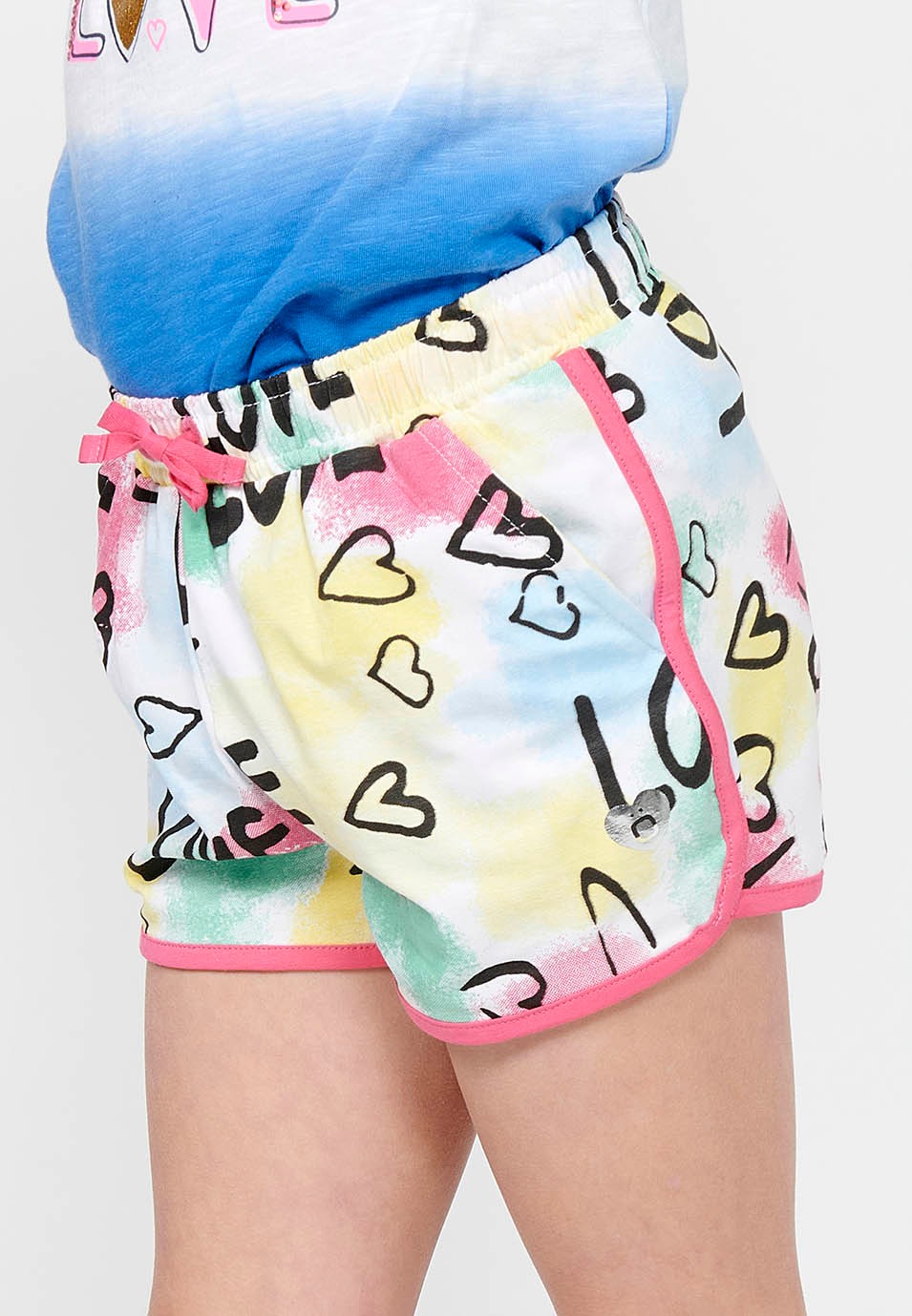 Short fille avec taille caoutchoutée réglable et cordon de serrage multicolore 1