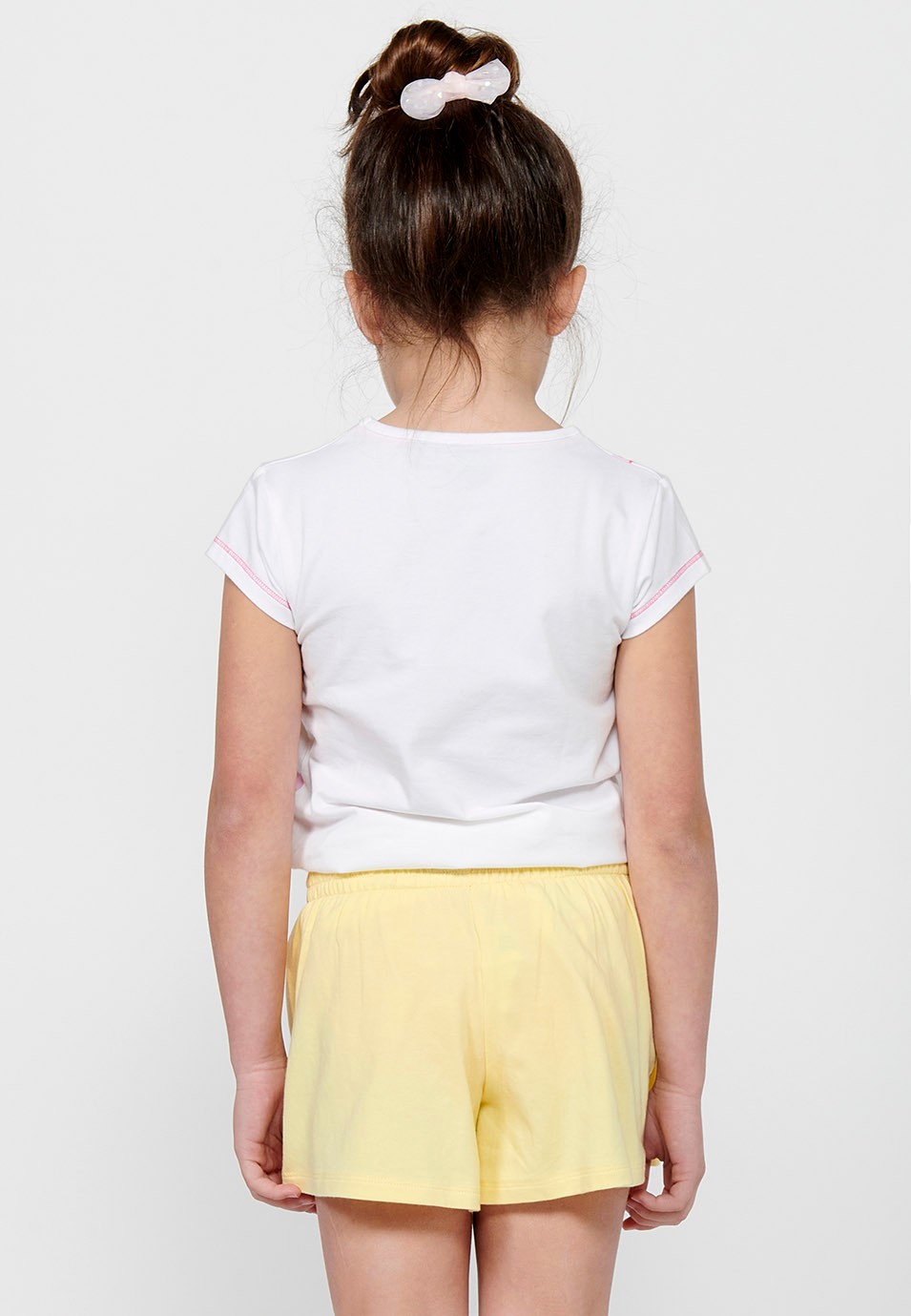 Camiseta de manga corta Top con cuello redondo y Detalle estampado delantero con bolsillo escondido de Color Blanco para Niña