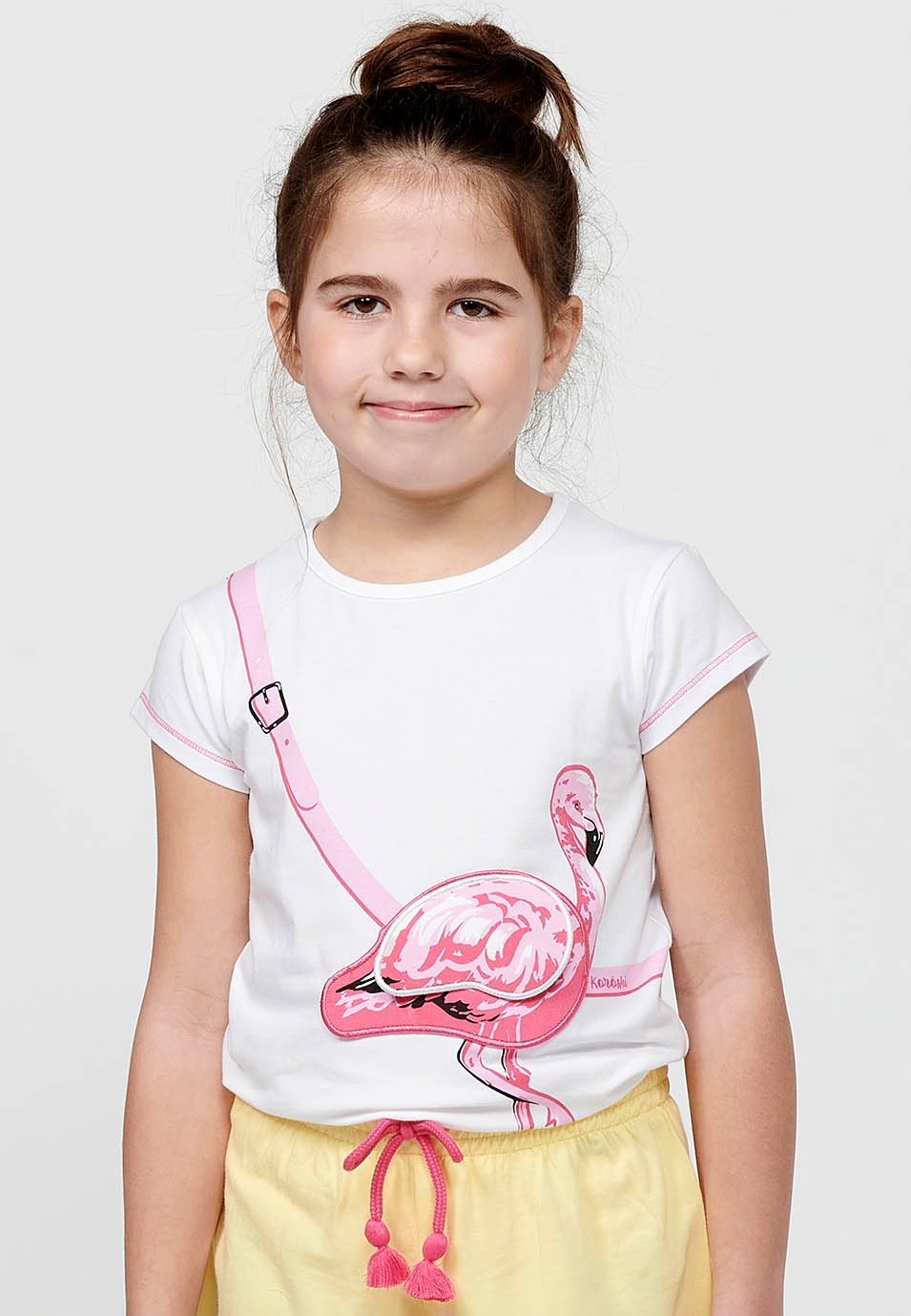 Camiseta de manga corta Top con cuello redondo y Detalle estampado delantero con bolsillo escondido de Color Blanco para Niña